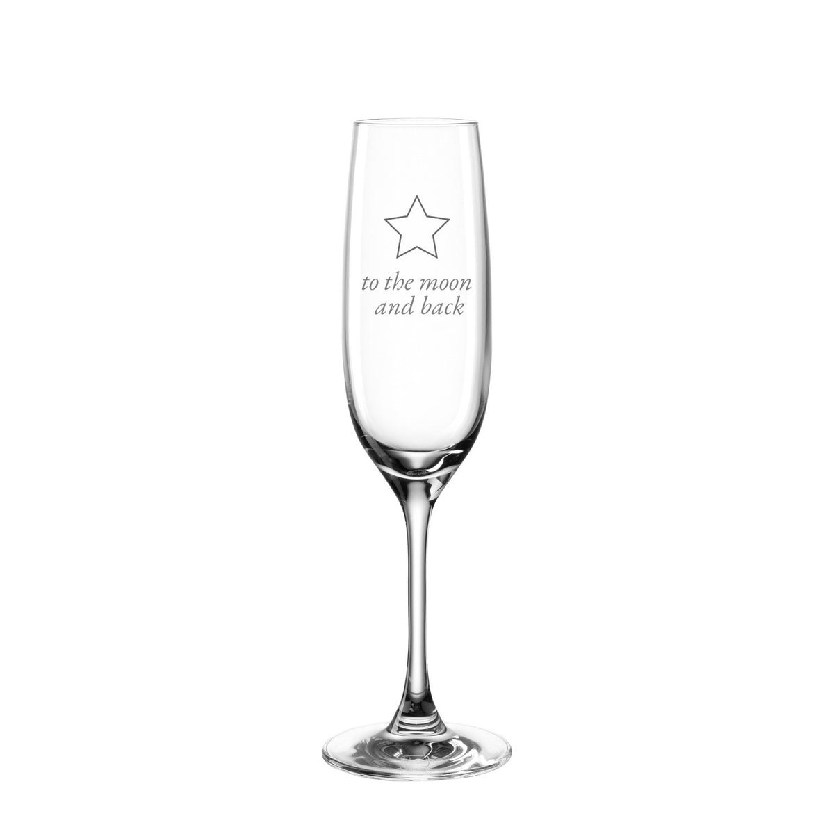 Sektglas CIAO+ mit Stern und Gravur "to the moon and back