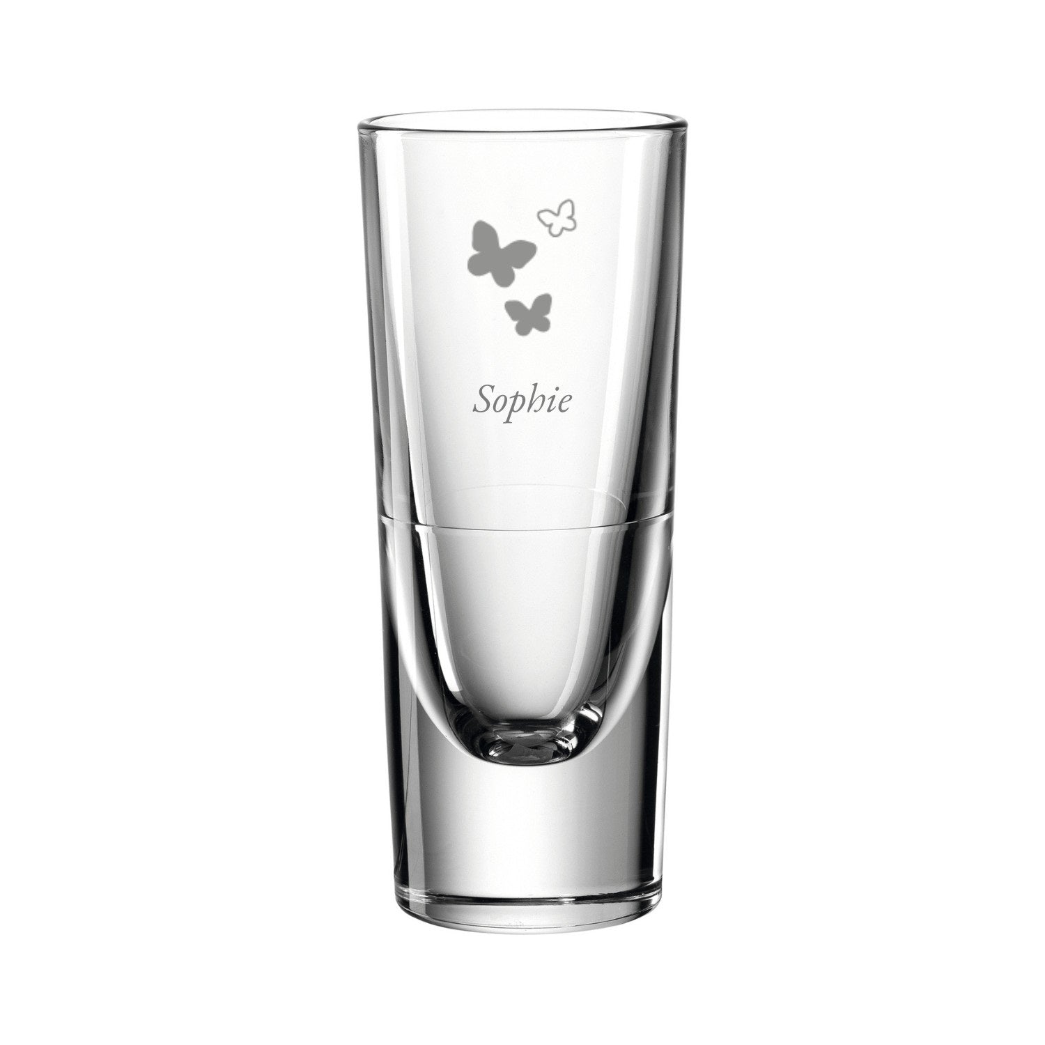 Grappa Becher GILLI mit Schmetterlingsmotiv und Namensgravur Sophie