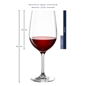 Rotweinglas CIAO+ mit Rotwein gefüllt, Massangaben zum Rotweinglas CIAO+ 610 ml