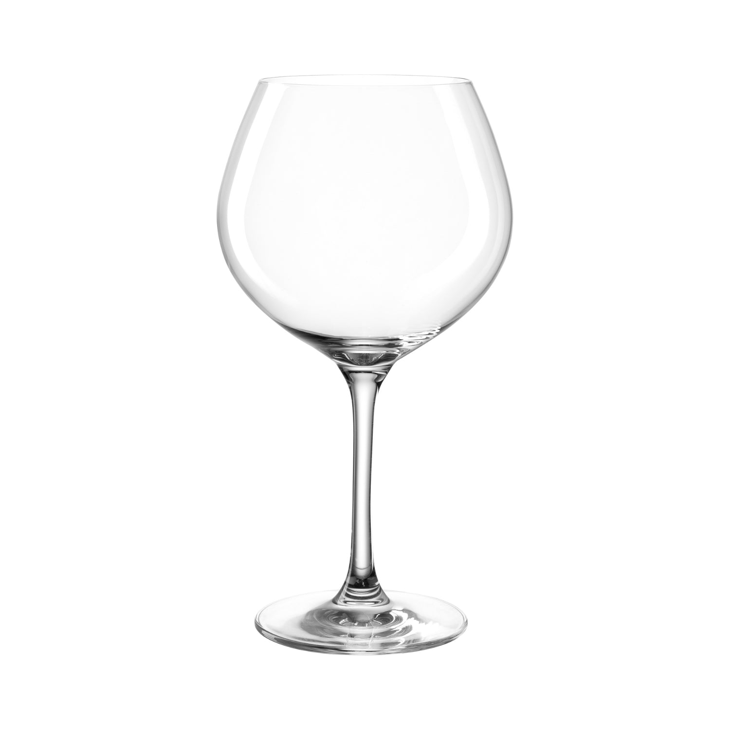 Leeres Burgunderglas CIAO+ aus klarem Glas vor weißem Hintergrund