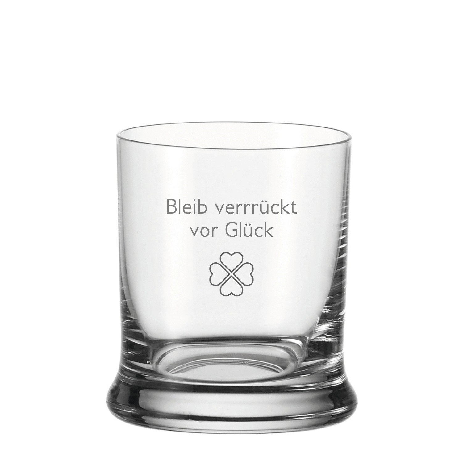 Trinkglas K18 mit Gravur "Bleib verrückt vor Glück" und Kleeblatt-Symbol