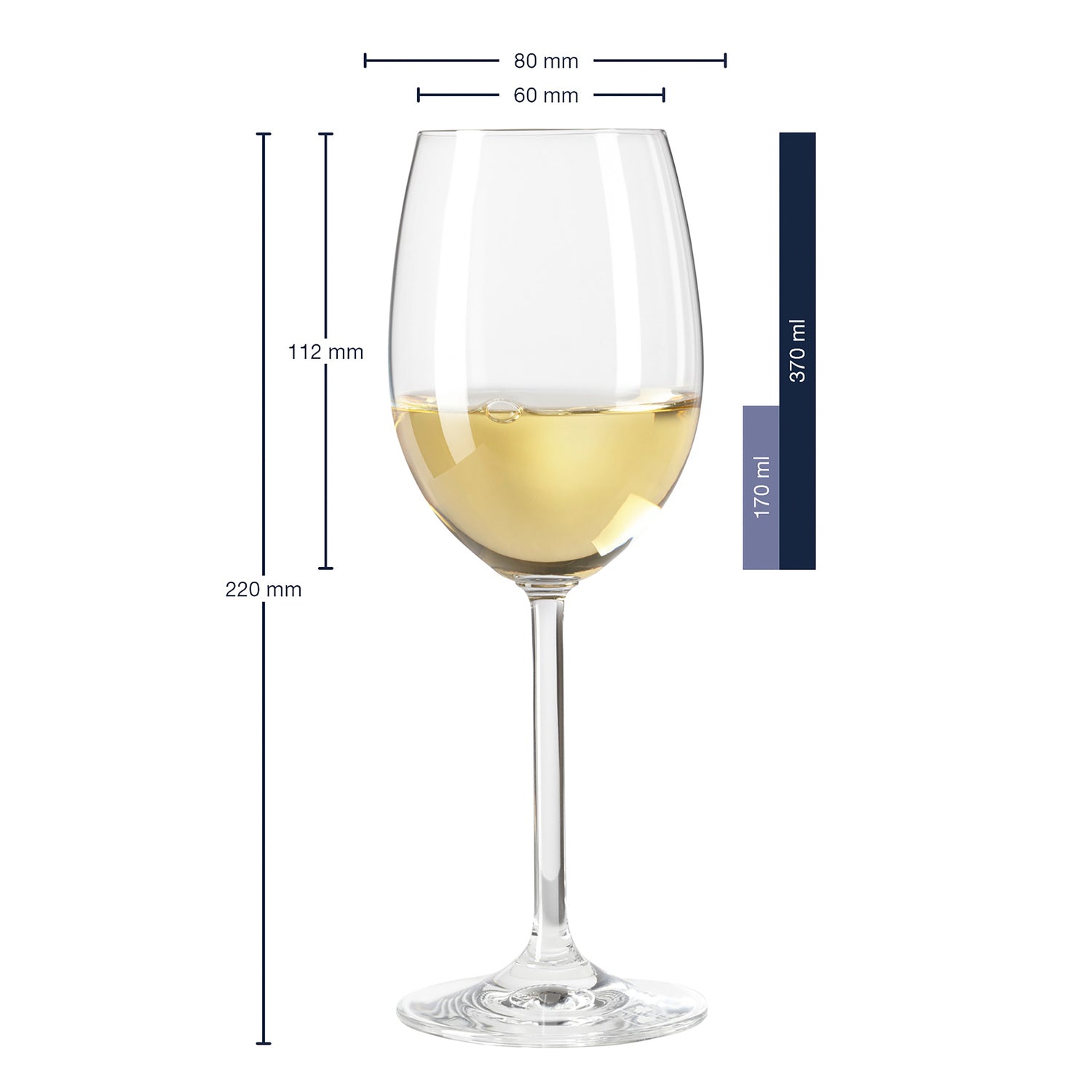 Massangaben zum Weißweinglas DAILY 370 ml mit persönlicher Gravur