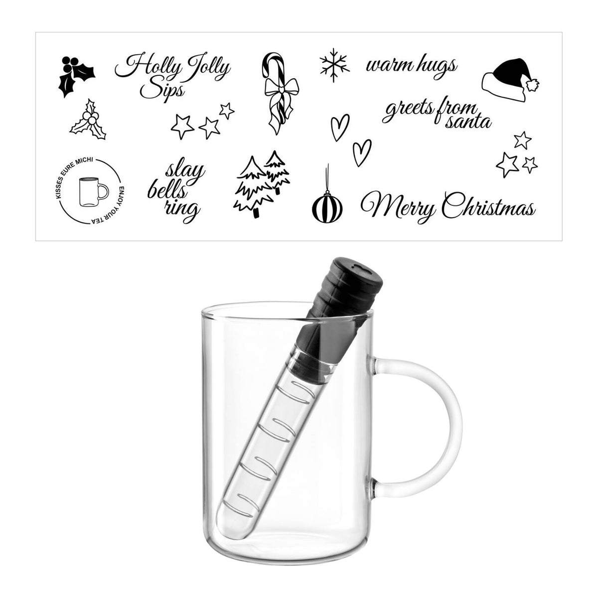 Teeglas NOVO mit Infuser und Weihnachtsstickern