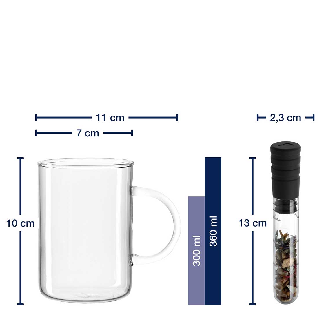 Massangaben zu Teeglas NOVO 360 ml mit Infuser und Stickern