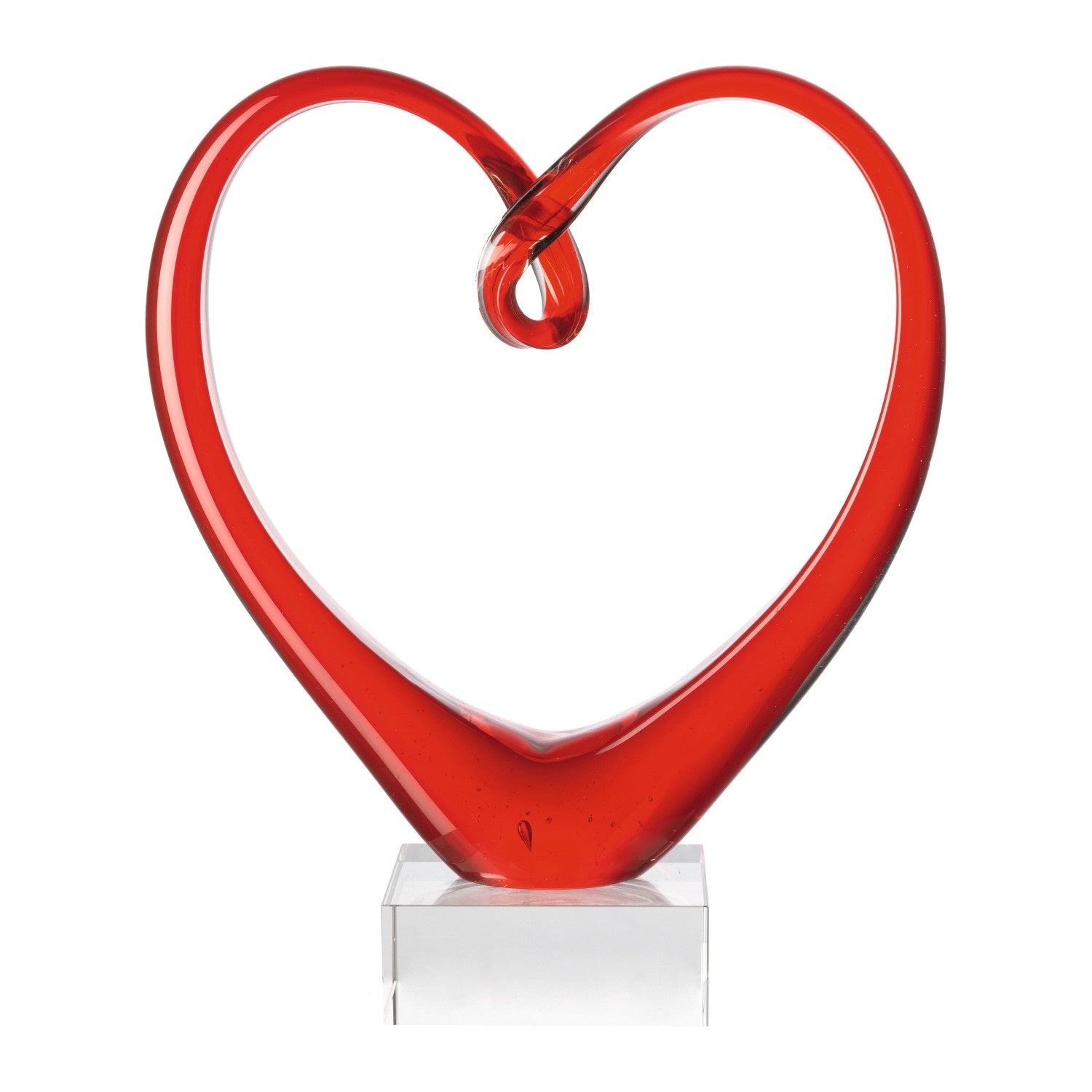 Rote Glasskulptur HEART auf transparentem Sockel, Herzform