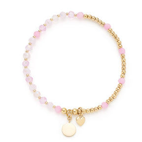 Armband gold BONELLA You & Me CIAO mit rosa Perlen und goldfarbenen Elementen, Anhänger mit Gravurfläche