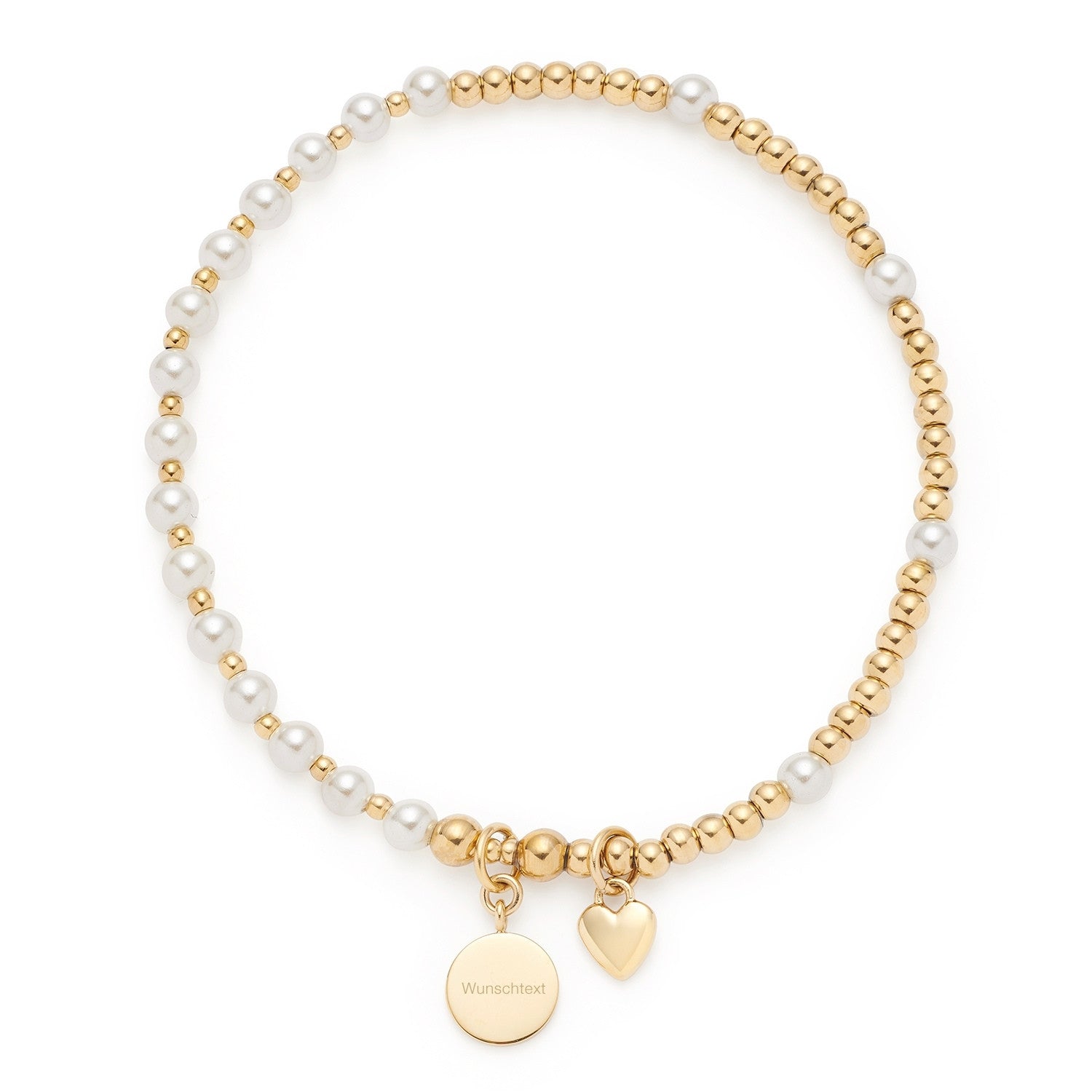Armband gold MONIA You & Me mit Perlen und Gravur-Anhängern