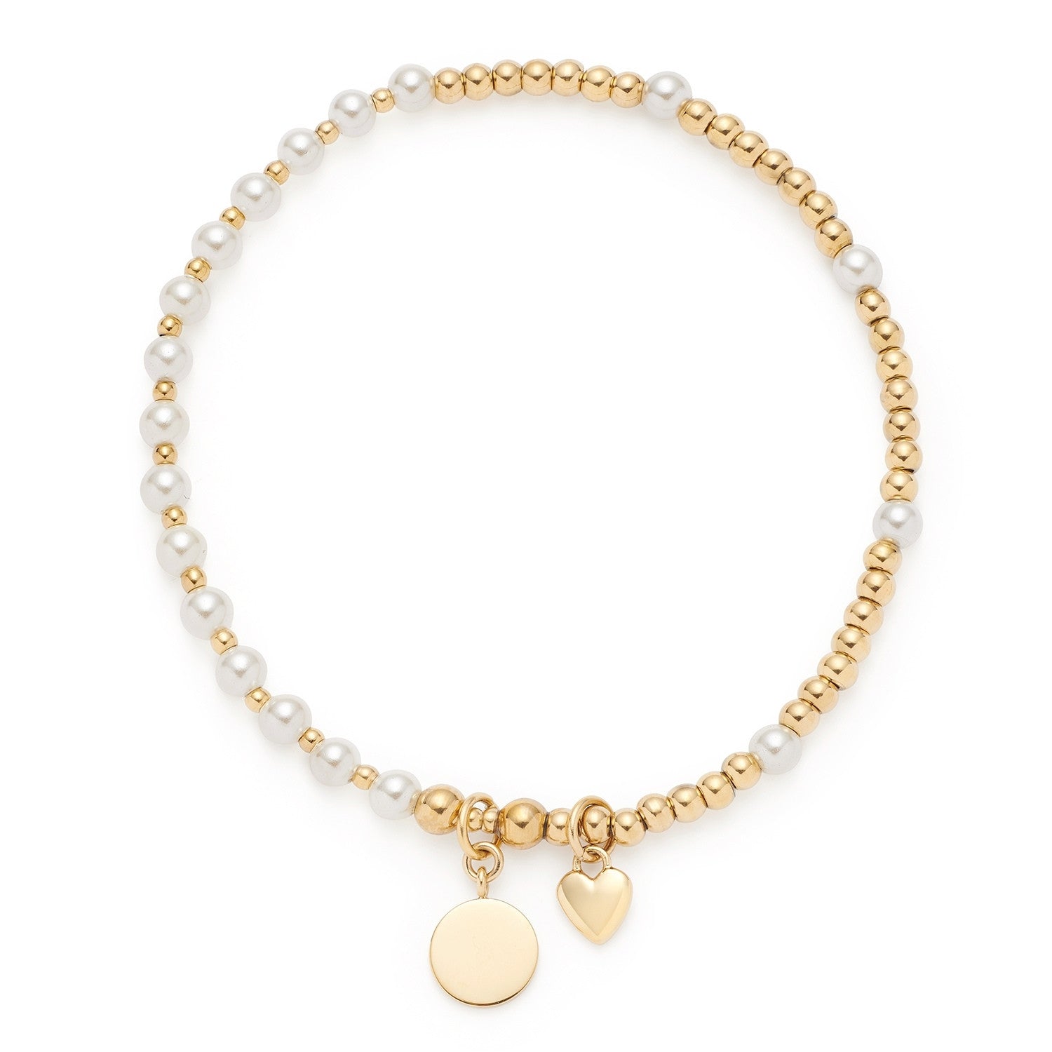 Armband gold MONIA You & Me mit Perlen, goldfarbenen Perlen und zwei Anhängern