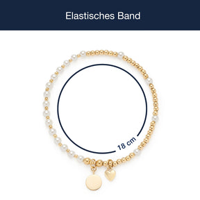 Elastisches Armband gold mit Perlen und Herzanhängern, Massangaben zum Armband gold MONIA You & Me