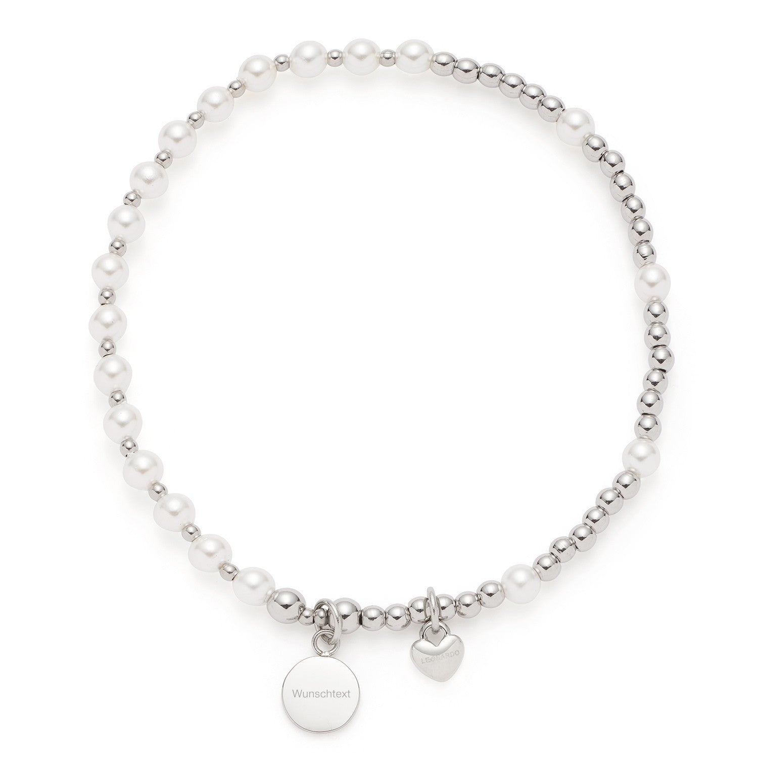 Armband LIARA You & Me mit Perlen und Metallkugeln, Anhänger mit Gravur