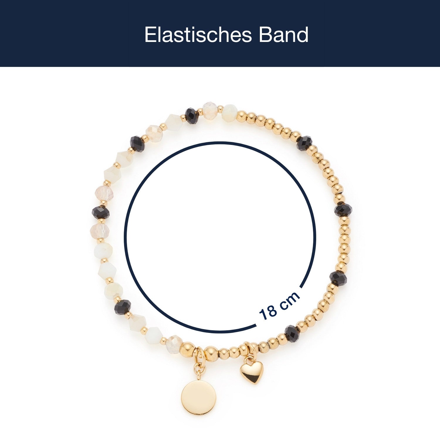 Elastisches Armband TIAMO You & Me CIAO mit Perlen, Glasperlen und Anhängern, Massangaben