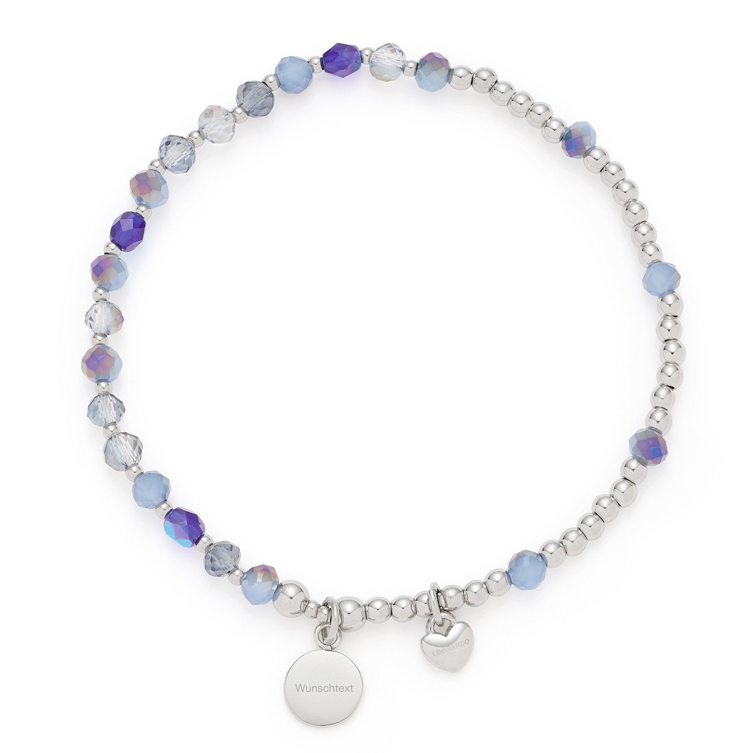 Armband UNITA You & Me CIAO mit Perlen in Blau- und Grautönen und Gravurplakette