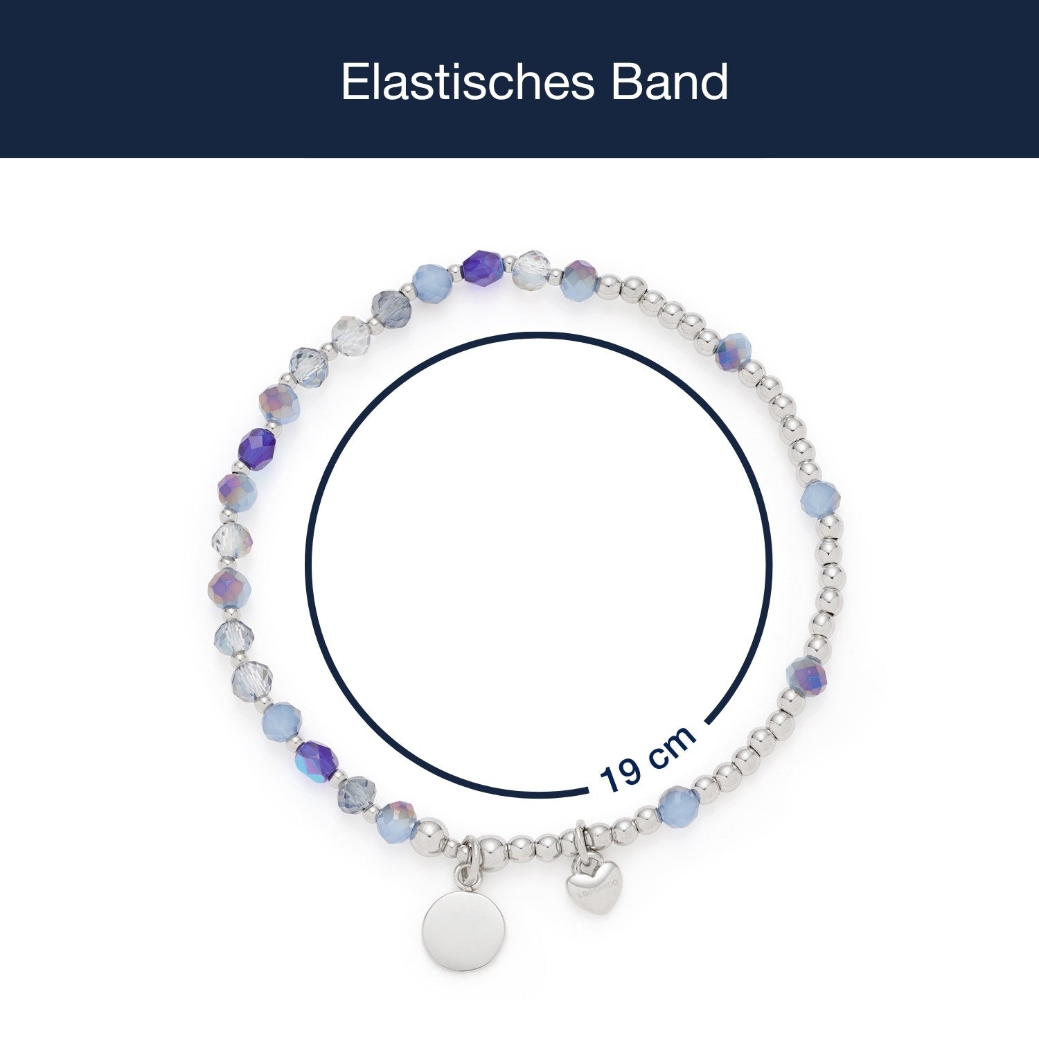 Elastisches Armband UNITA You & Me CIAO mit Perlen in Blau- und Grautönen und rundem Gravuranhänger
