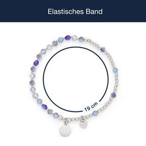 Elastisches Armband UNITA You & Me CIAO mit Perlen in Blau- und Grautönen und rundem Gravuranhänger