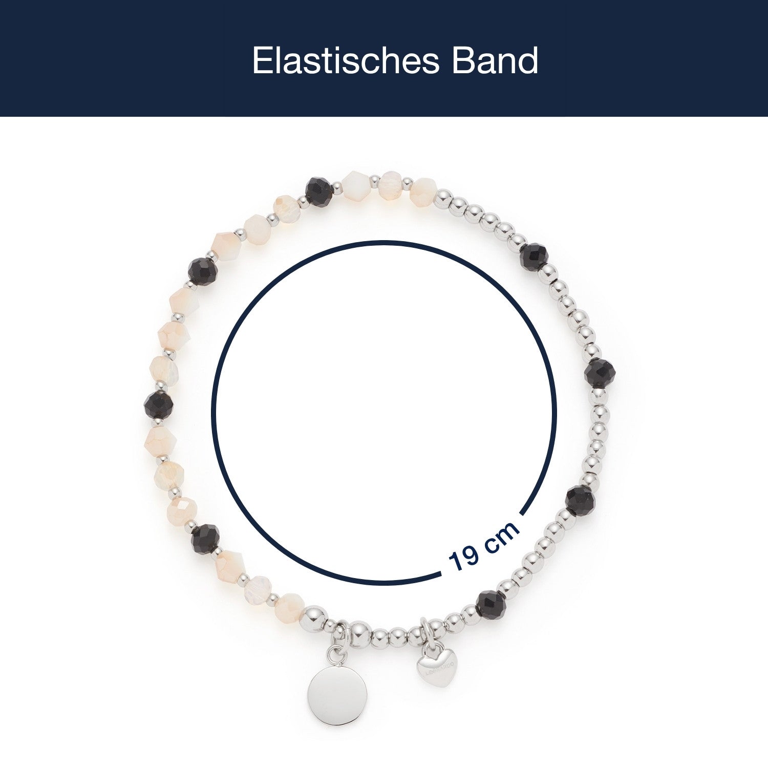 Elastisches Armband LIORA You & Me CIAO mit Perlen und Metallplakette, Massangaben