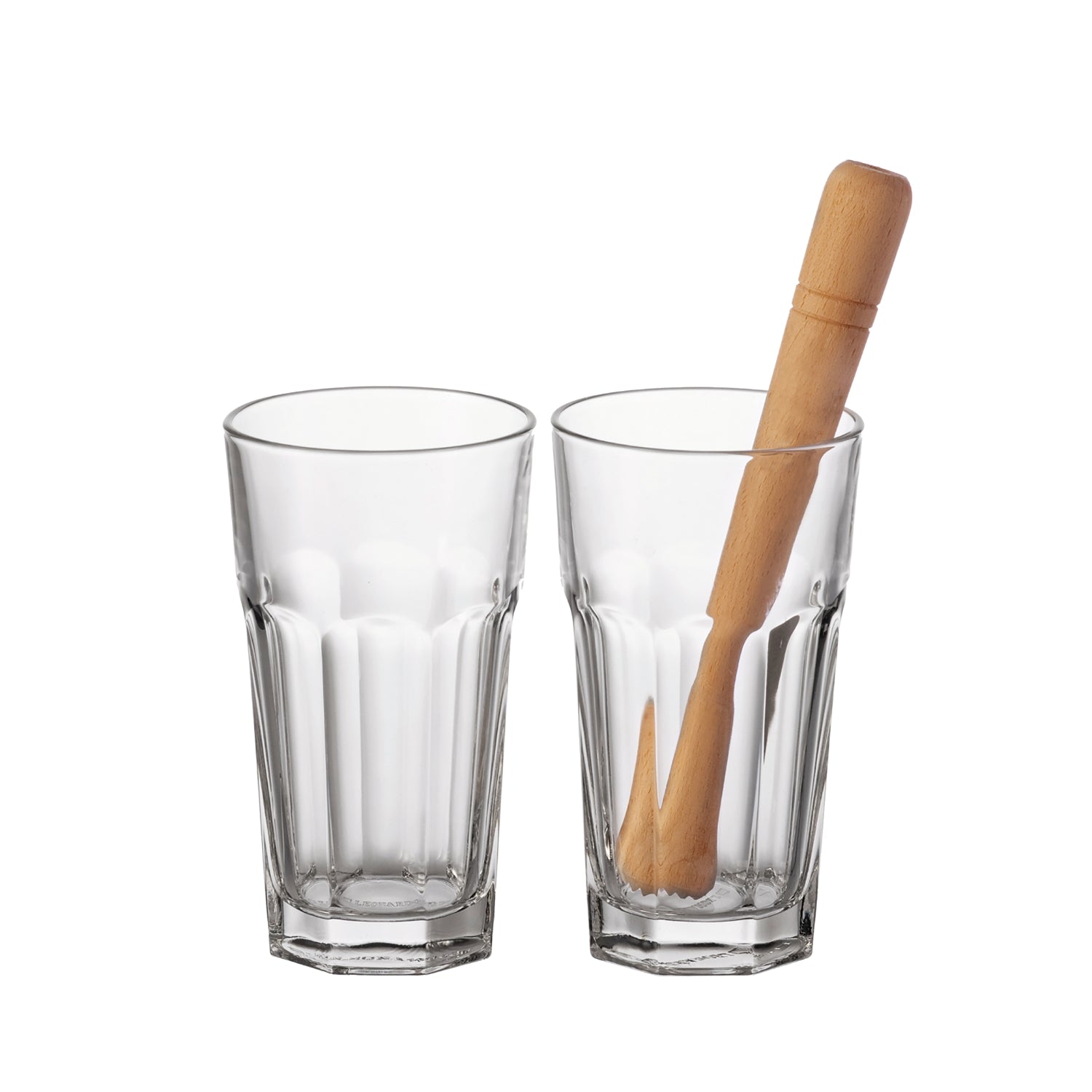 2 Highball-Gläser + Holzstößel