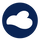 Weiße Wolke auf dunkelblauem Hintergrund, rundes Symbol, minimalistisches Design